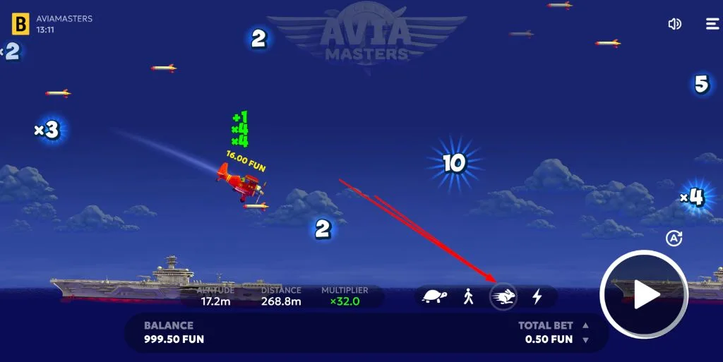 Aviamasters plane in turbo boost mode collecting a x32 multiplier