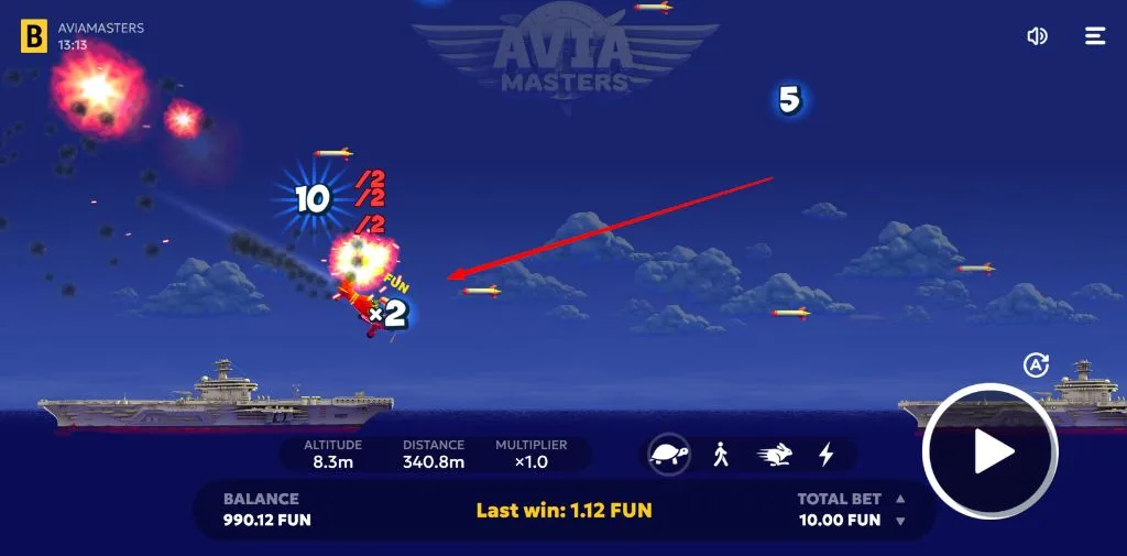 Aviamasters round with rocket explosions splitting the balance