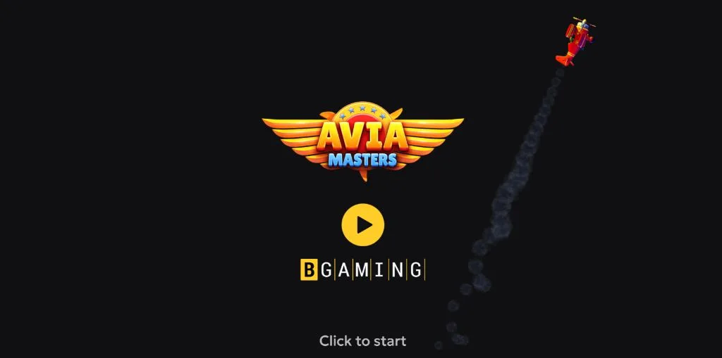 Aviamasters start screen with the BGaming logo and the red plane