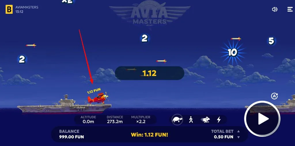 Aviamasters showing a successful win with multiple multipliers collected